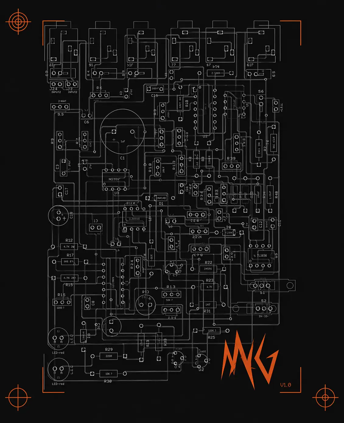 PCB of the Annoying Noise Generator the emulator is modelled on